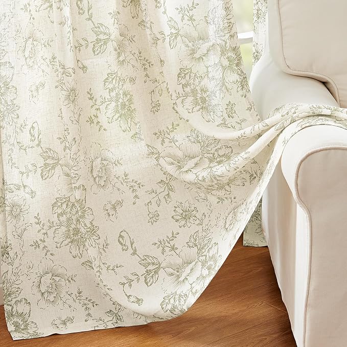 jinchan Linen Blend Floral Curtains - Image 6