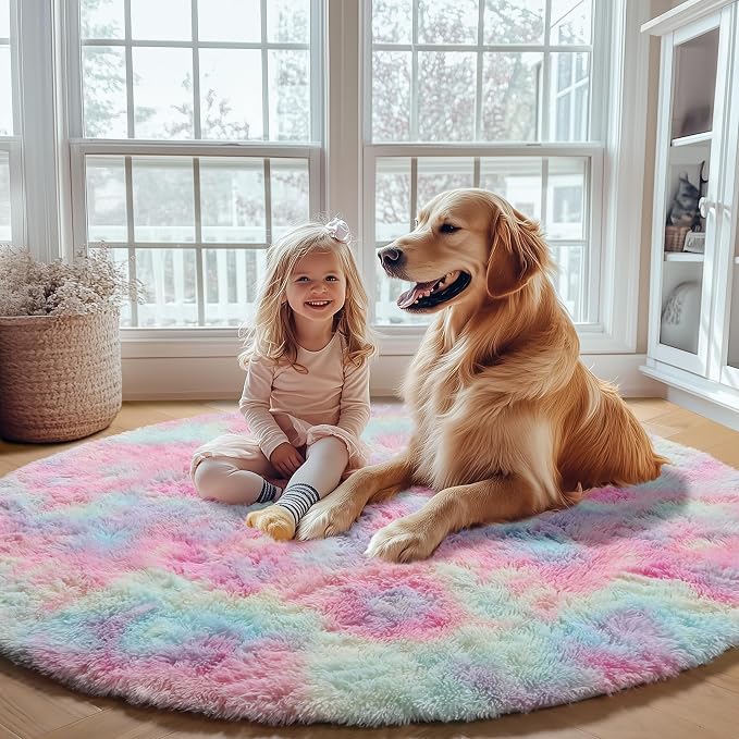 ONASAR Rainbow Round Area Rugs 5ft, Soft Bedroom Circle Rug Mats - Image 5