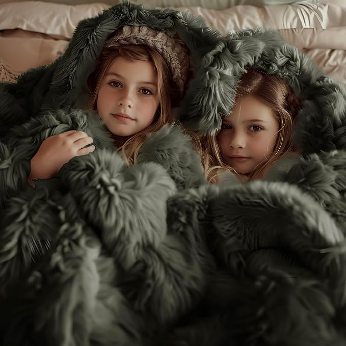 Bedsure GentleSoft Fluffy Olive Green Blankets Queen Size - Image 7