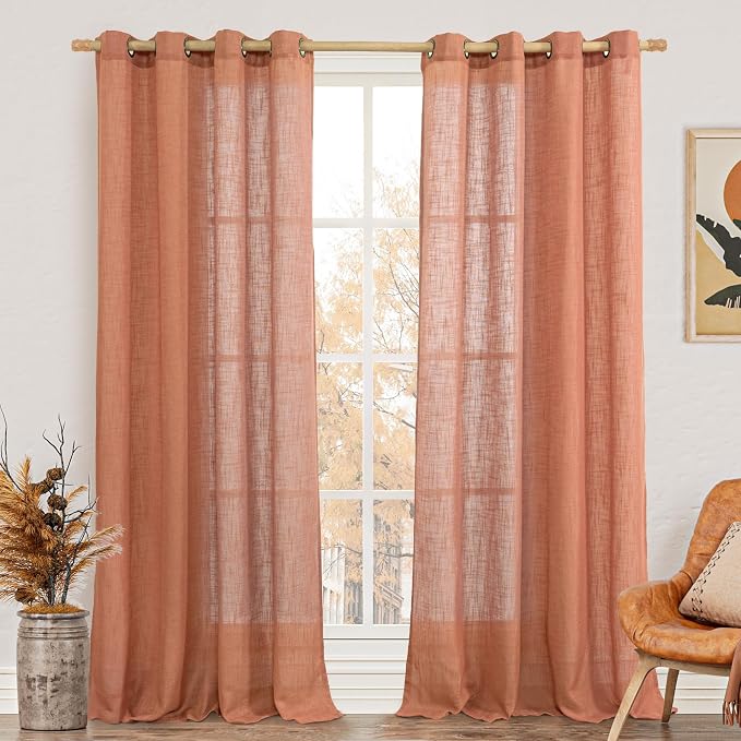 LAMIT Terracotta Linen Sheer Curtains 90 inch by LAMIT