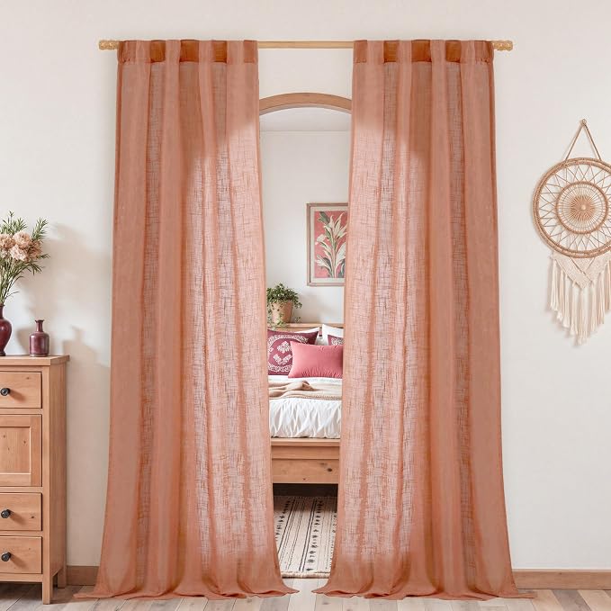 LAMIT Terracotta Linen Curtains 80 inch Length 2 Panels, Light Filtering Semi by LAMIT