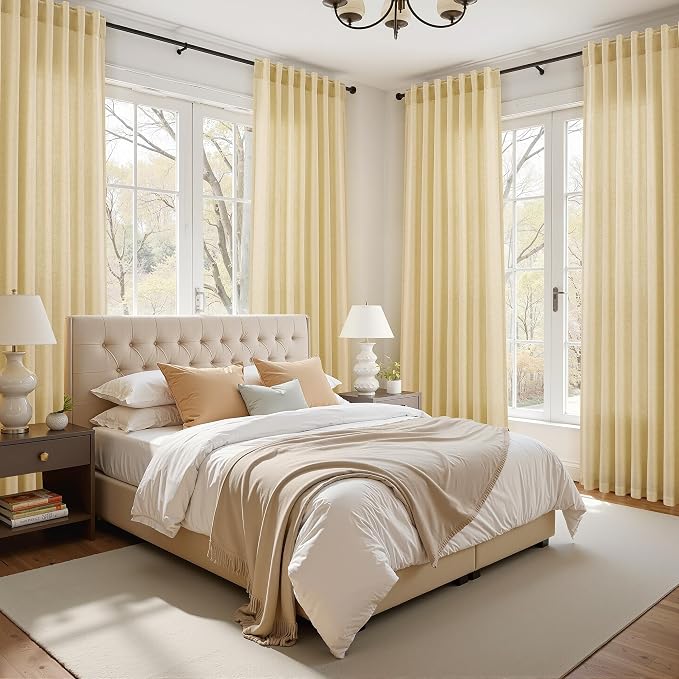 Nanspring Cream Yellow Linen Curtains 63 Inch Length - Image 8