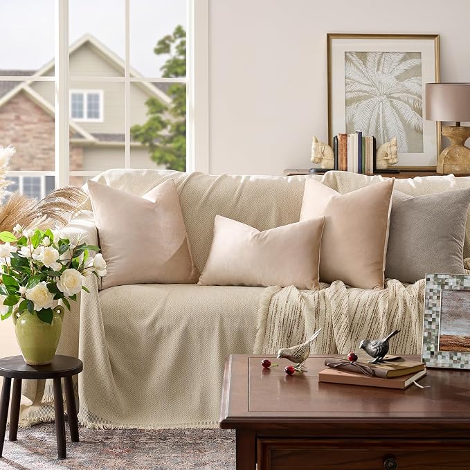 GIGIZAZA Beige Pillow Covers 20x20: Pack of 2 Super Soft Velvet Throw Pillows - Image 2