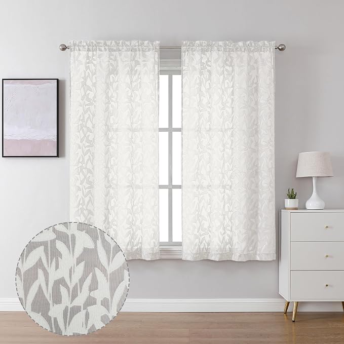 Lecloud Leia 2 Panels Sheer Ivory Curtain 54 Inch Length, Light Reducing by Lecloud