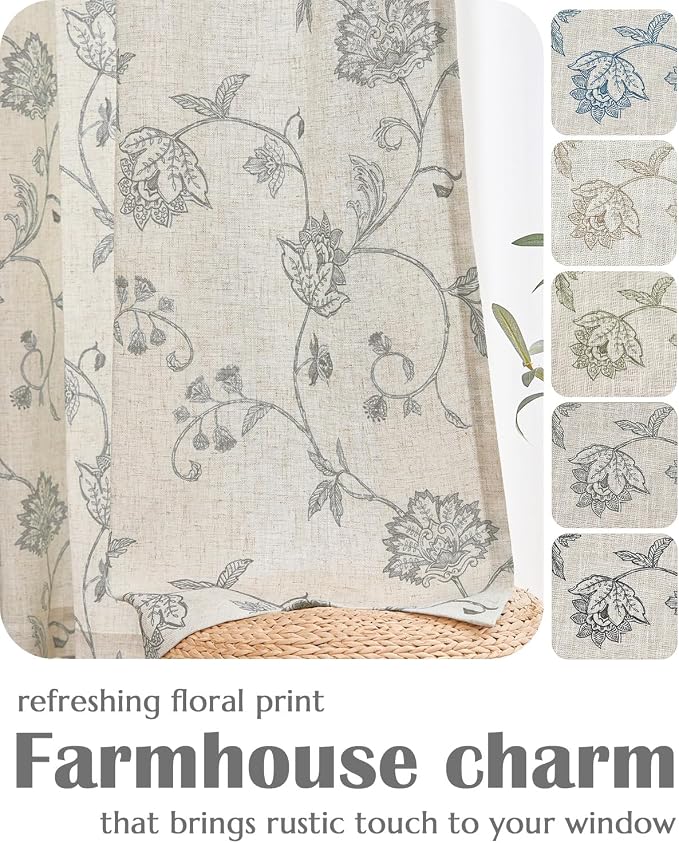 jinchan Linen Curtains Floral Curtains 96 Inch Length - Image 6