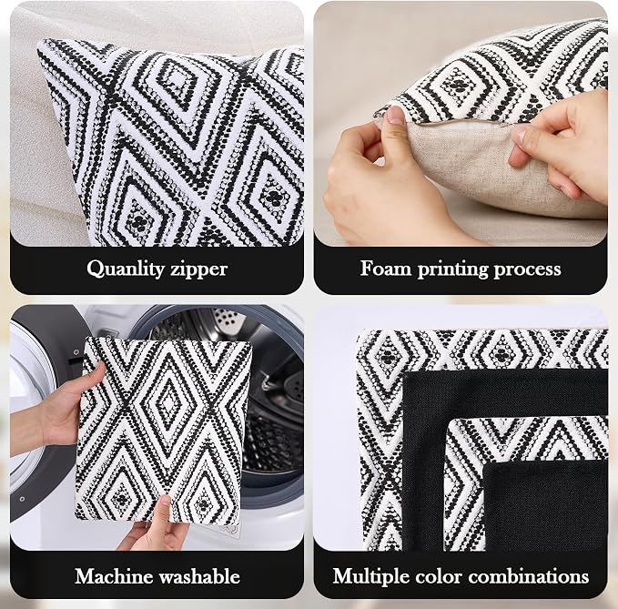 HPUK Decorative Throw Pillow Covers Set of 4 Geometric Design Linen Cushion - Image 4