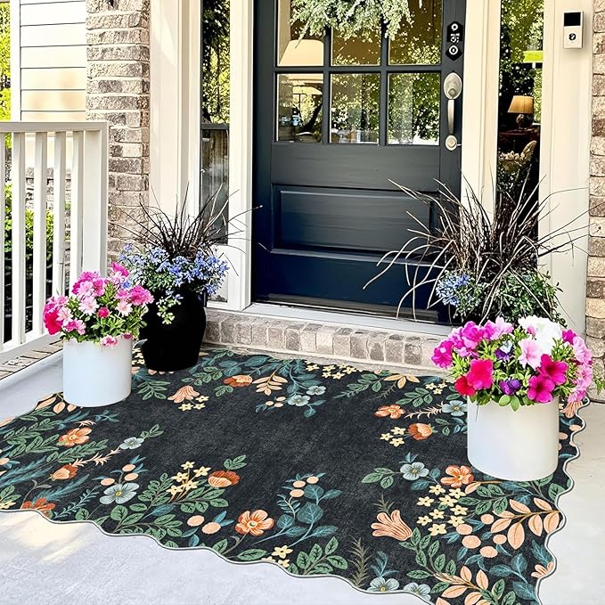 Black Floral Entry Rug - Image 3