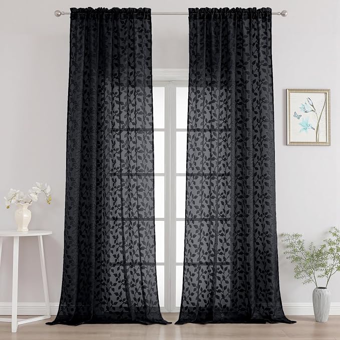 Chyhomenyc Extra Long Black Sheer Curtains 108 Inch Length 2 Panels Set by Chyhomenyc