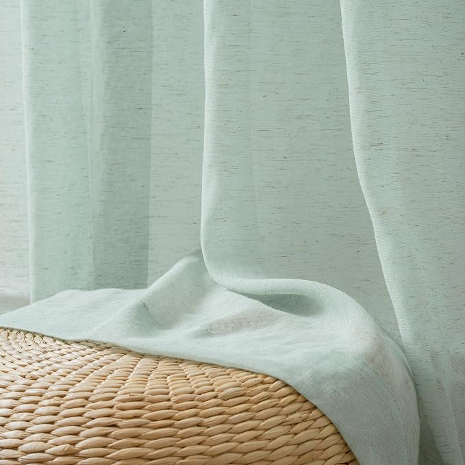 FMFUNCTEX Linen Sheer Curtains for Bedroom, Sage Green Curtains 84 inches Long - Image 3