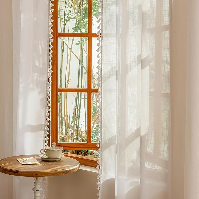 MYSKY HOME Boho Farmhouse White Long Curtains - Image 6