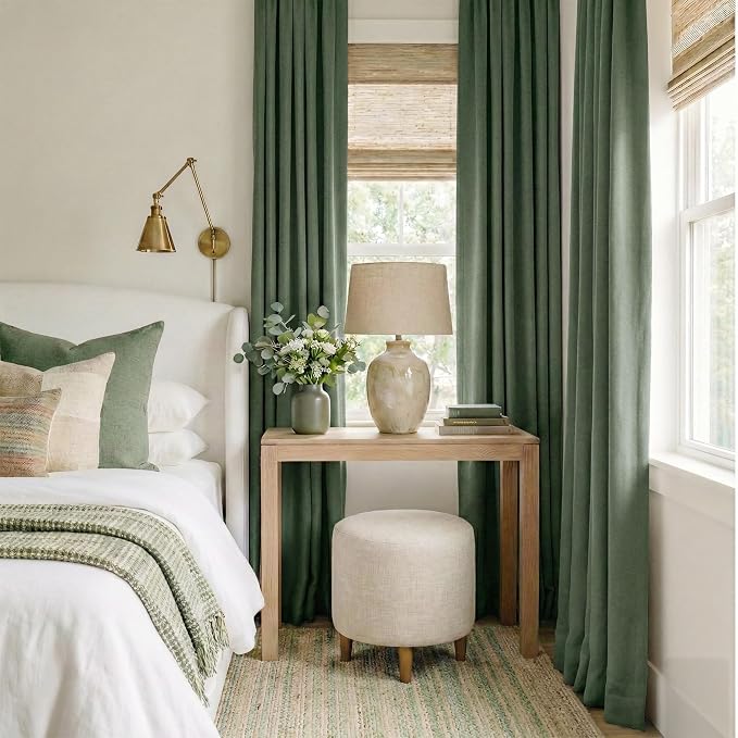 RYB HOME Forest Green 100% Blackout Linen Curtains 96 Length 52 Width, Privacy - Image 2