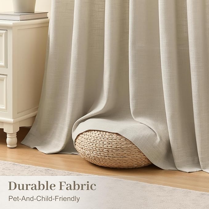 Pinch Pleated Linen Curtains 84 Inch Length 2 Panels Set, Light Filtering Linen - Image 4
