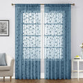 HOMEIDEAS Cyan Blue Sheer Curtains 52 X 96 Inches Length 2 Panels Embroidered by HOMEIDEAS