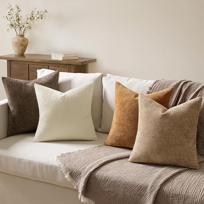MIULEE Pack of 4 Brown Couch Throw Pillow Covers 18x18 Inch Soft Decorative - Image 3