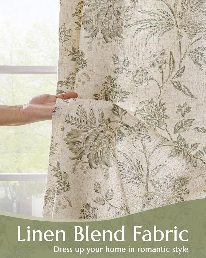 jinchan Lined Linen Floral Curtains - Image 2