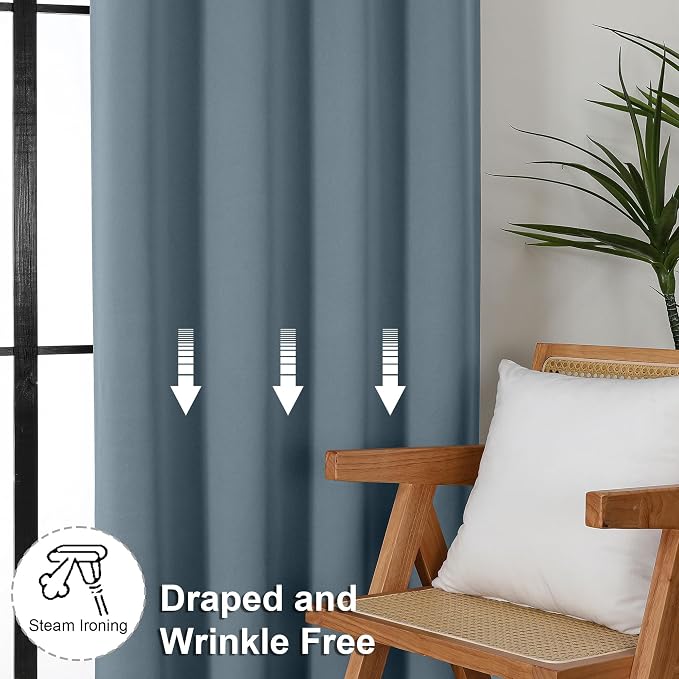 Simplebrand Ava Stone Blue Short Blackout Curtains - Image 7