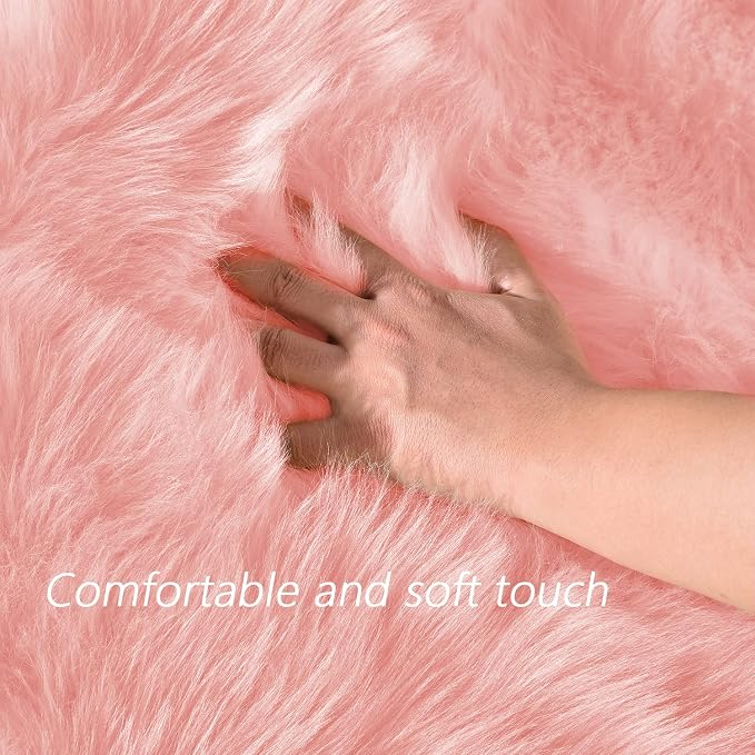 Latepis Pink Fur 5x8 Area Rug for Living Room Bedroom Faux Sheepskin Rugs Fuzzy - Image 4