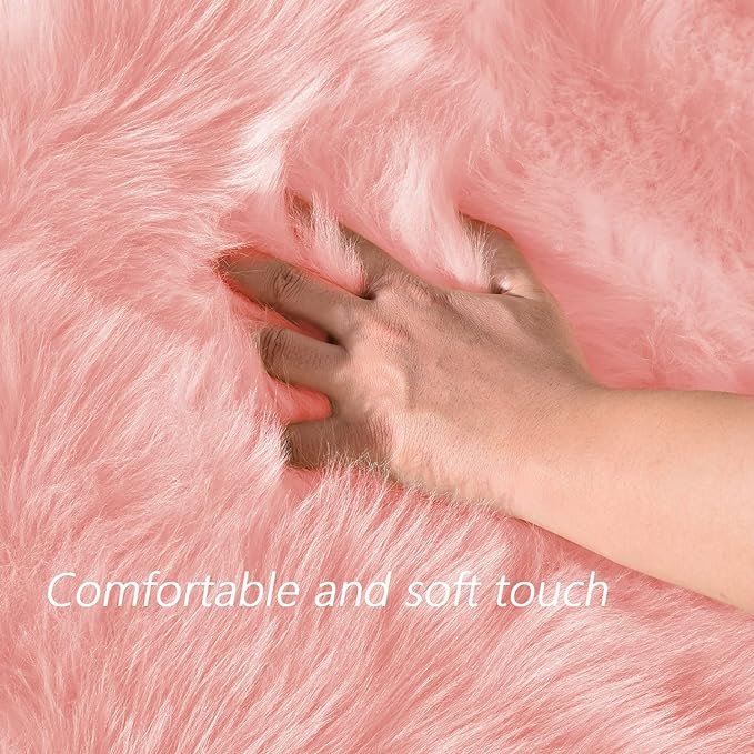 Latepis Pink Rugs for Living Room Shag 6x8 Faux Fur Sheepskin Rug for Sofa - Image 4