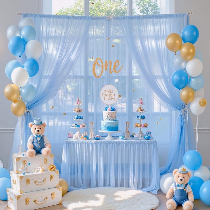 10ft x 15ft Baby Blue Tulle Backdrop Curtain - Image 2