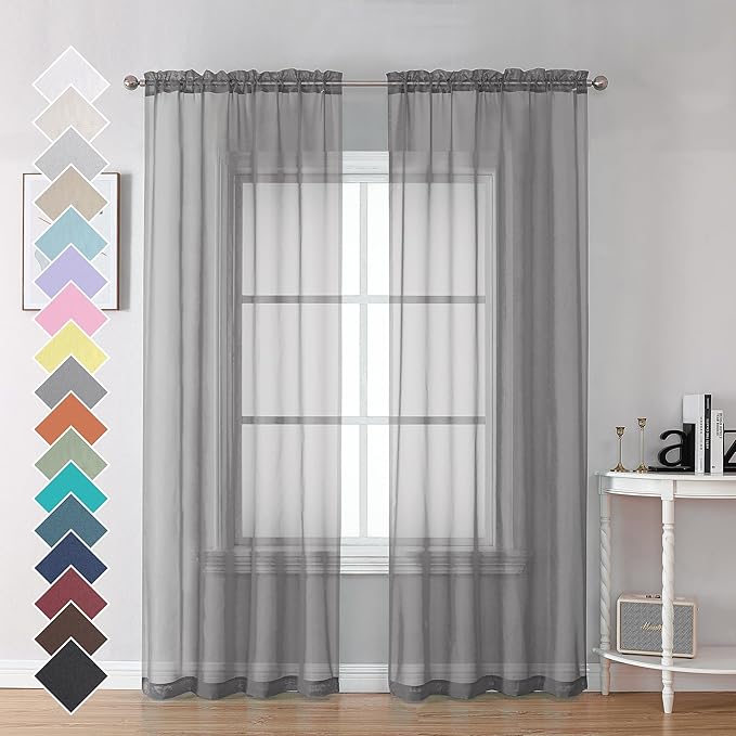 OVZME 2 Panels Grey Sheer Curtains, Elegant Light Filtering Sheer Curtains by OVZME