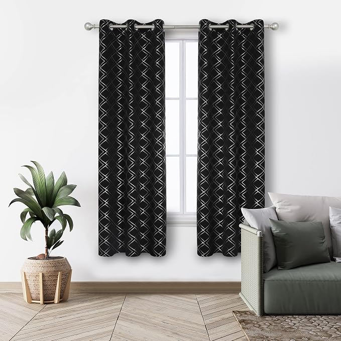 Deconovo Black Out Curtains for Bedroom Livint Room Nursery Geometry Silver - Image 7