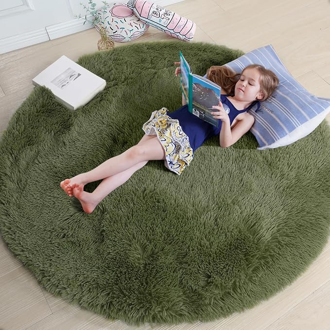 Amdrebio Olive Green Round Rug 5Ft - Image 5