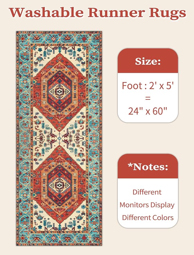SERISSA Boho Washable Runner Rug, 2x5 Rug Runner Non-Slip Vintage Orange - Image 6