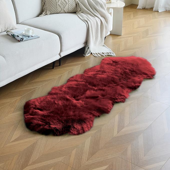 duduta Burgundy Faux Sheepskin Runner Rug 2x6 ft, Fluffy Shag Bedroom Dorm Rug - Image 5