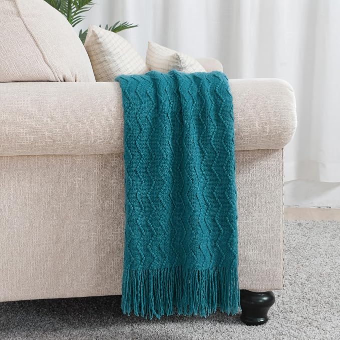 BOURINA Throw Blanket Textured Solid Soft Sofa Throw Couch Cover Knitted - Image 2