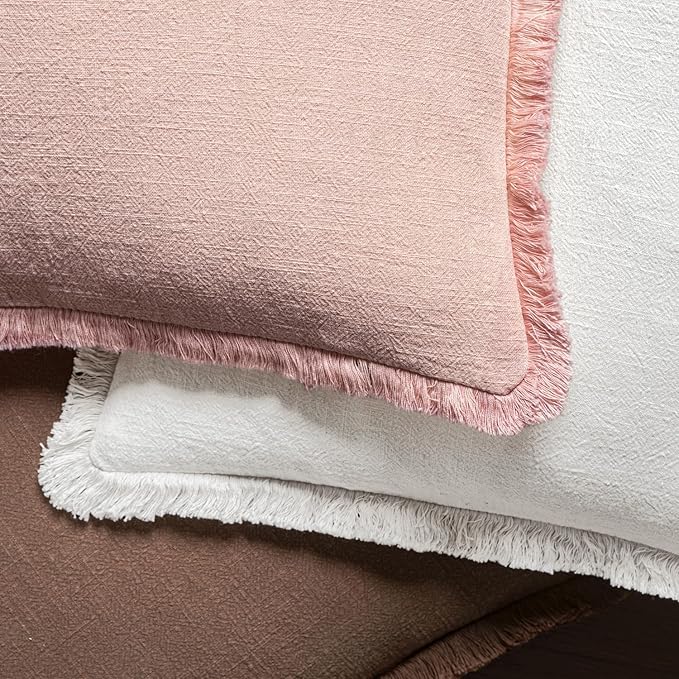 MIULEE Decorative Lumbar Throw Pillow Covers Neutral Linen Fringe Throw Pillows - Image 4