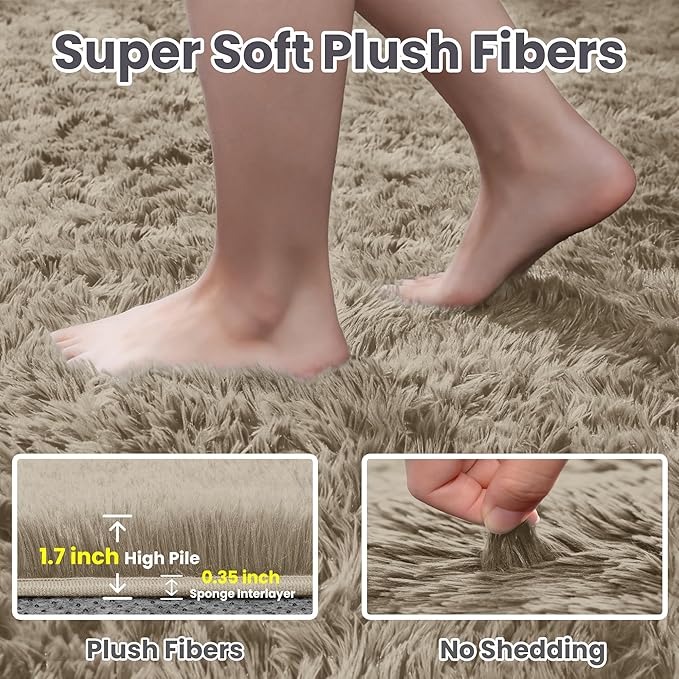 8x10 Area Rugs for Living Room Rug: Soft Fluffy Shag Gray Camel Rugs for Bedroom - Image 5