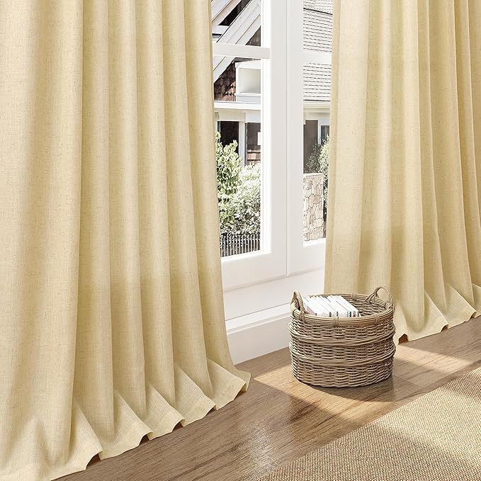 Nanspring Cream Yellow Linen Curtains 90 Inches Long - Image 5