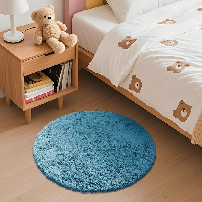 OLANLY Slate Blue Round Rugs for Bedroom - Image 3