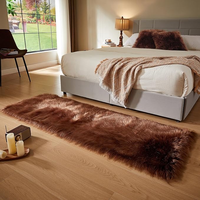 AMTOVO Faux Fur Rug, Coffee Ultra Soft Fluffy Shag Sheepskin Rug, 2 x 6 ft - Image 4