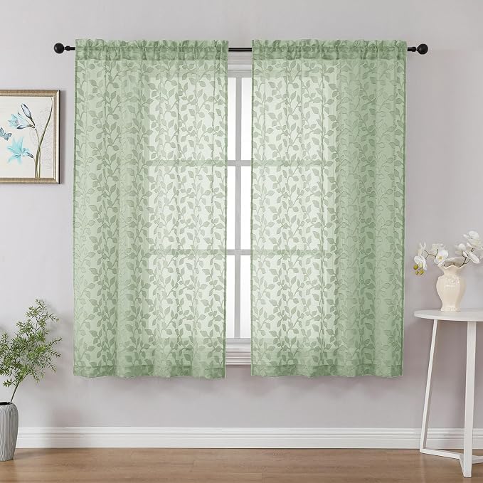 Chyhomenyc Sage Green Sheer Curtains 54 Inch Length by Chyhomenyc