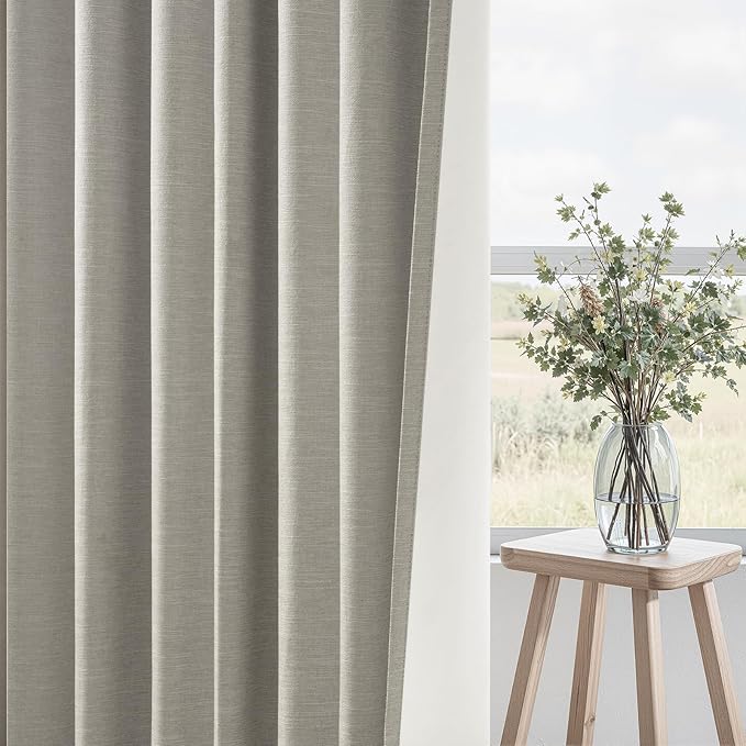 Topfinel 100% Blackout Grey Linen 96 Inch Length Curtains - Image 5