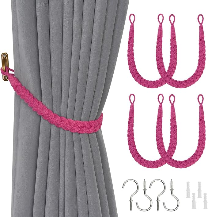 NICEEC 4 Pack Natural Cotton Rope Curtain Tiebacks Elegant Boho Style by NICEEC