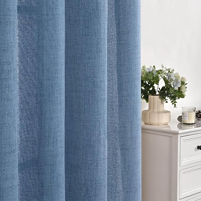 YoungsTex Blue Linen Curtains 63 Inch Length 2 Panels Set- Light Filtering - Image 5