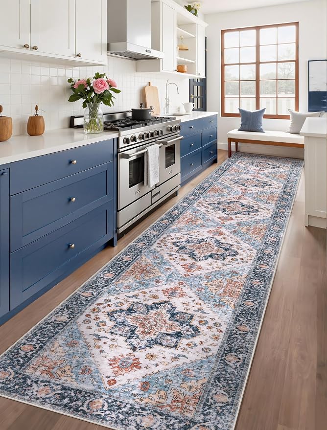 SERISSA Runner Rug for Hallways, Extra Long Boho Rug Ultra Soft Vintage Blue - Image 2