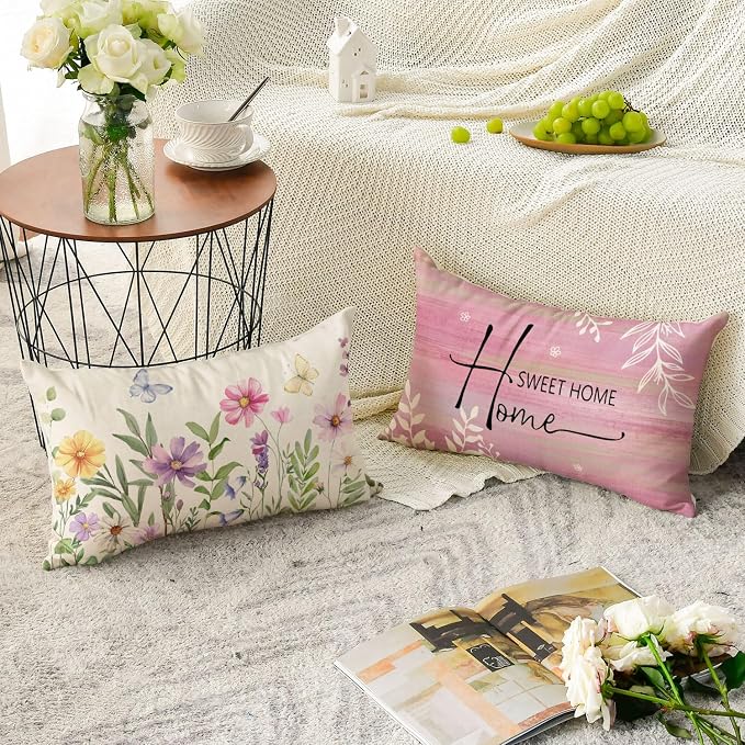 AVOIN colorlife Spring Saying Flowers Butterfly Pink Throw Pillow Covers - Image 4
