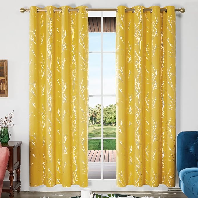 Deconovo Blackout Curtains Yellow, 52 x 84 Inch 2 Panels Set Drapes - Image 2