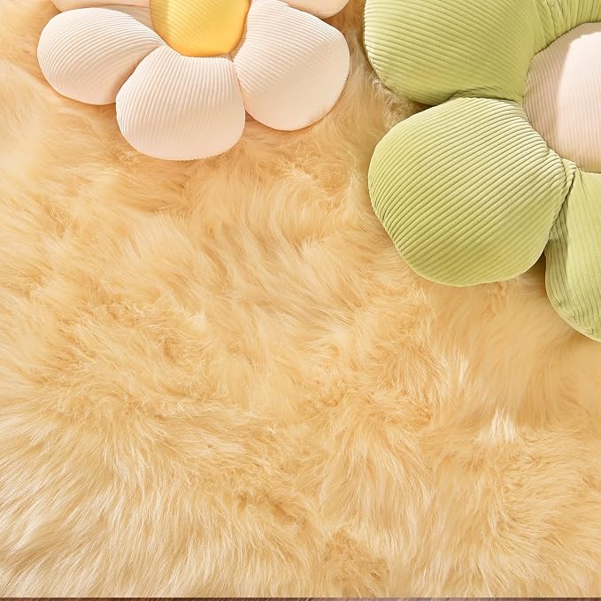 Latepis Yellow Rug for Bedroom 3x5 Area Bedside Rug Faux Sheepskin Fur Rugs for - Image 5