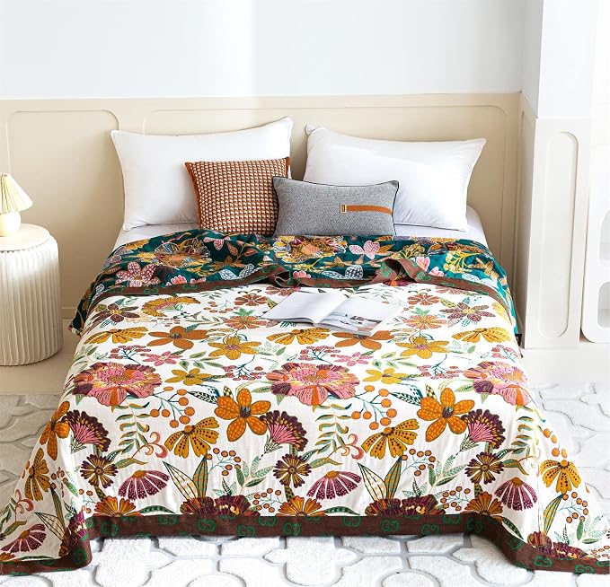 MSGKV Spring Throw Blanket for Couch, 100% Cotton Muslin Breathable Woven Bed - Image 2