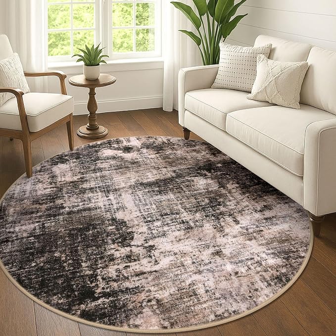 IOHOUZE Abstract Round Area Rug 6 Ft Washable Circle Rugs Large Round Rug Non by iOhouze