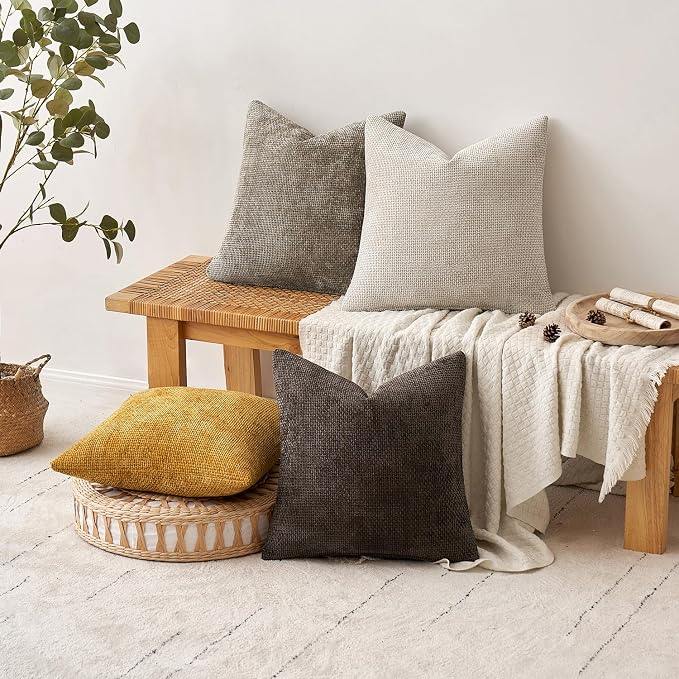 MIULEE Pack of 4 Couch Throw Pillow Covers 18x18 Inch Neutral Gold/Brown Soft - Image 4