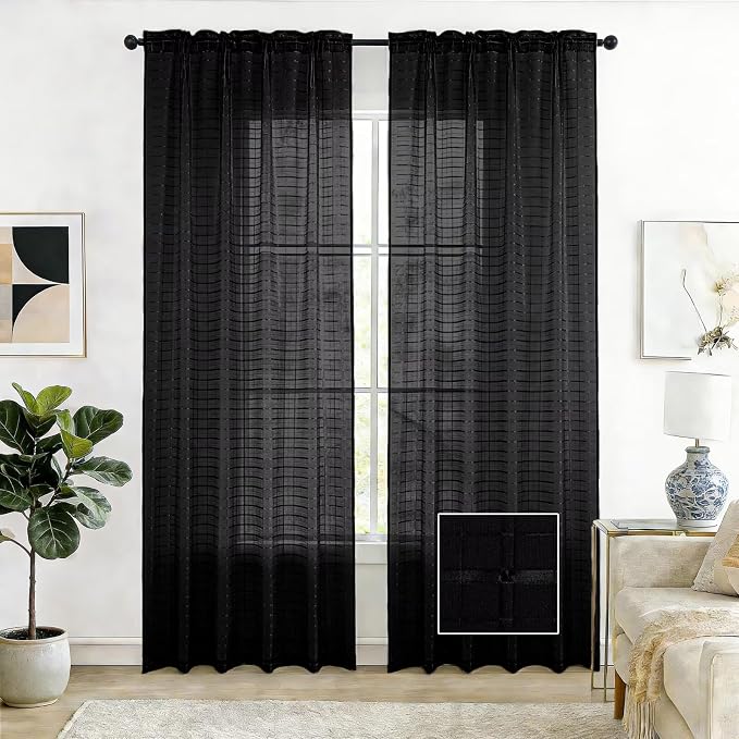 SpaceDresser Check Sheer Curtains 45 Inches Long by SpaceDresser
