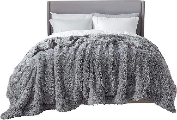 Bedsure GentleSoft Fluffy Grey King Size Blanket - Image 6