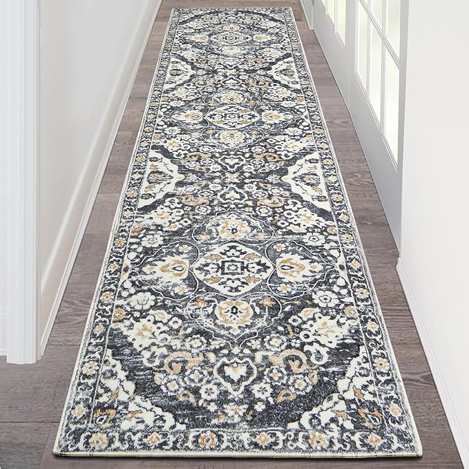 HEBE Hallway Runner Rug 2'x8' Washable Vintage Distressed Area Rugs Non Slip by HEBE