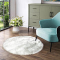 Latepis White with Grey Tips Round Rugs 5ft Washable Faux Sheepskin Fur Rug by Latepis