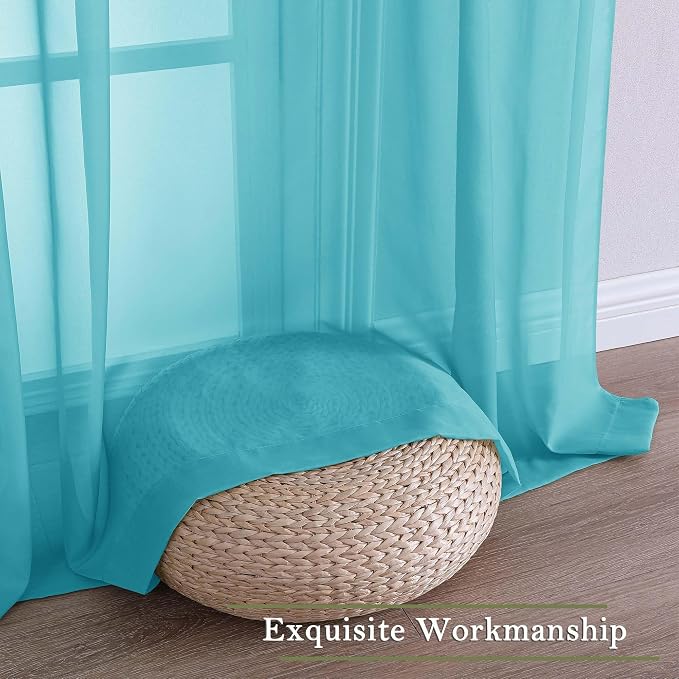 Lecloud Turquoise Sheer Curtains 120 Inches Long 2 Pcs, Light Filtering Rod - Image 7